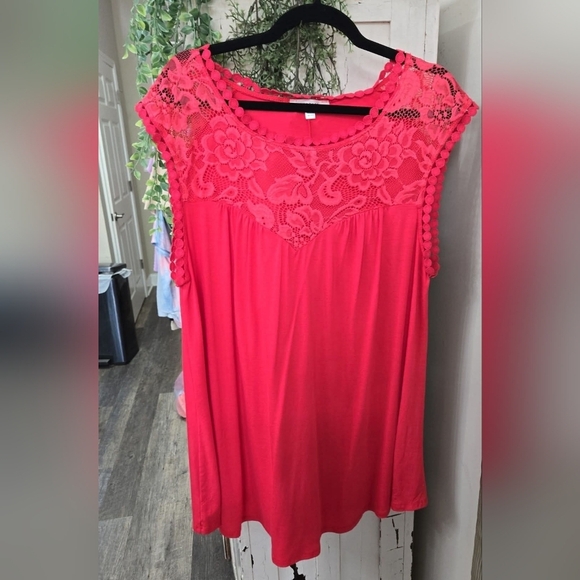 1X Or Medium Pink Cap Sleeve Embellished Tunic Lace Detail Flowy Soft - Picture 2 of 2